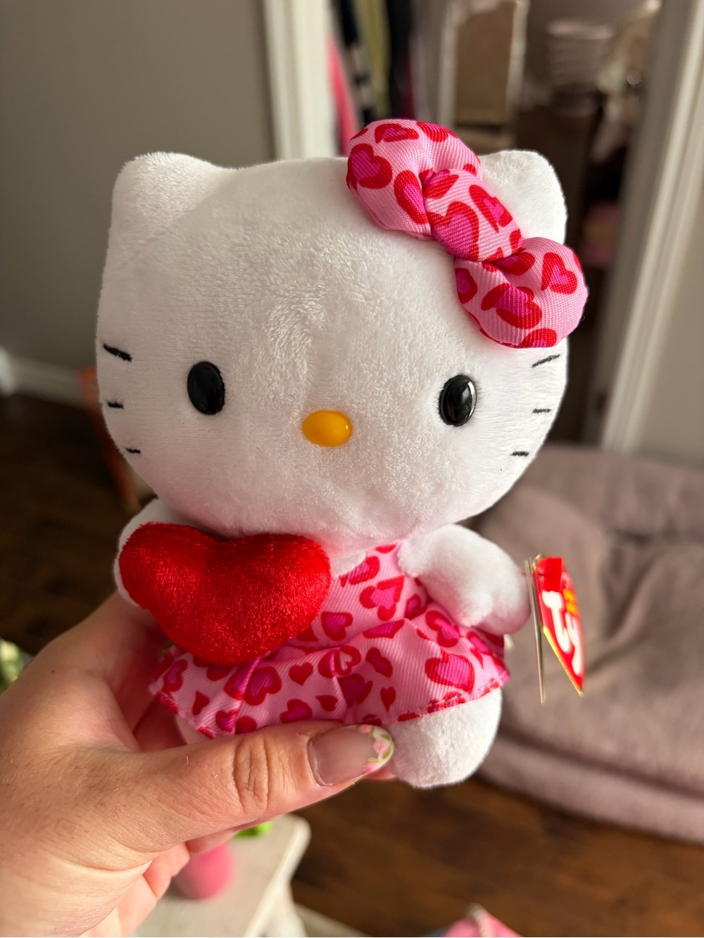 Hello Kitty Pink Heart Dress Plush with Red Heart